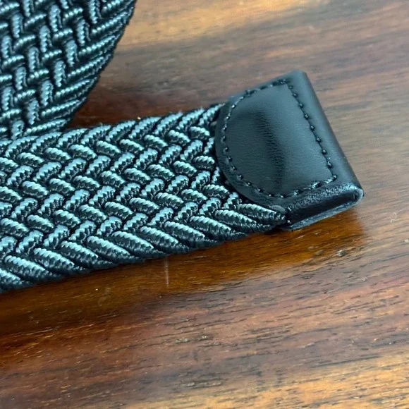Original Penguin Mens Braided Elastic Web Belt Black Grey Leather Trim HN86103 M - Picture 5 of 5